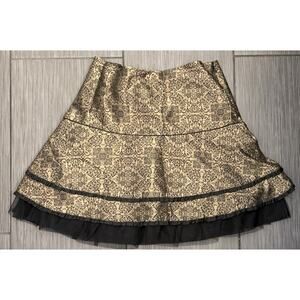 Talbots Kids Gold/Black Jacquard Silk Skirt Size 20 Lined Tulle Tiered